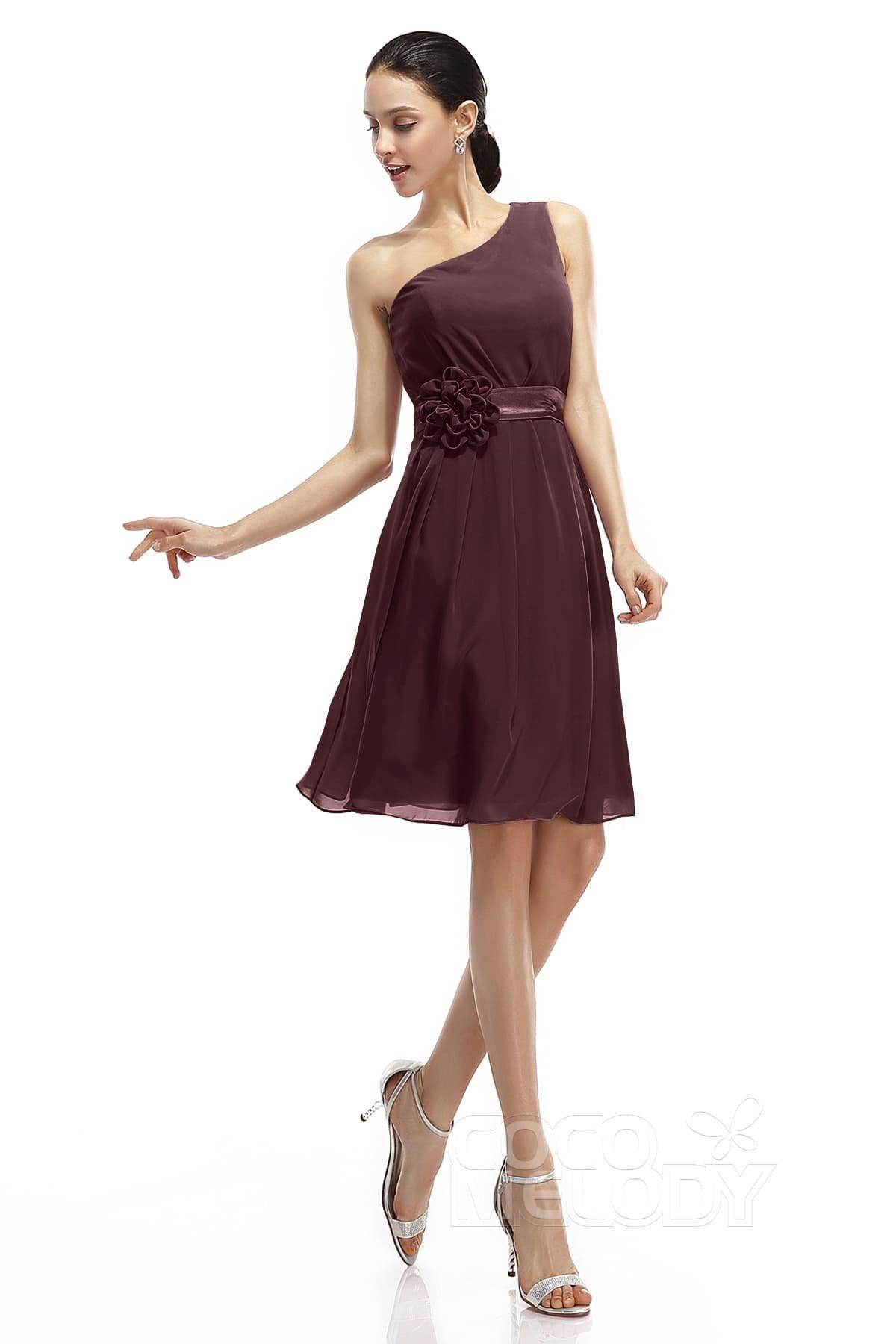 A-Line Knee Length Chiffon Bridesmaid Dresses COZK1400D - COCOMELODY